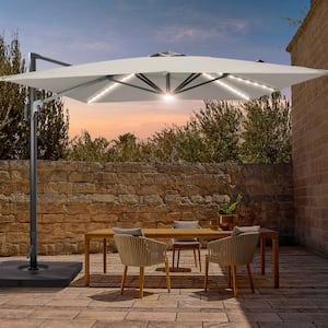11.5 ft. x 9 ft. Outdoor Rectangular Cantilever LED Patio Umbrella, Solution-Dyed Fabric Aluminum Frame in Gray