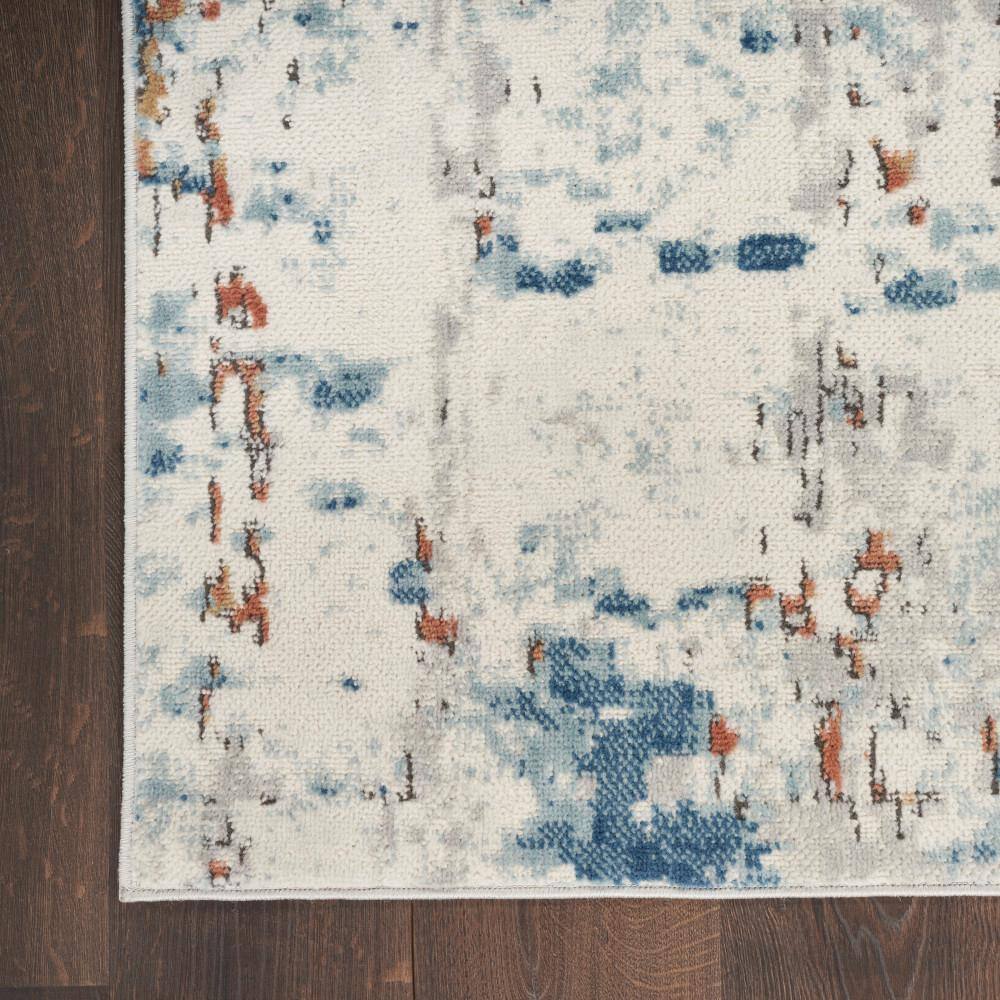 Handmade Beige Blue Rust Rectangular Abstract Synthetic Rug 8' x 10'