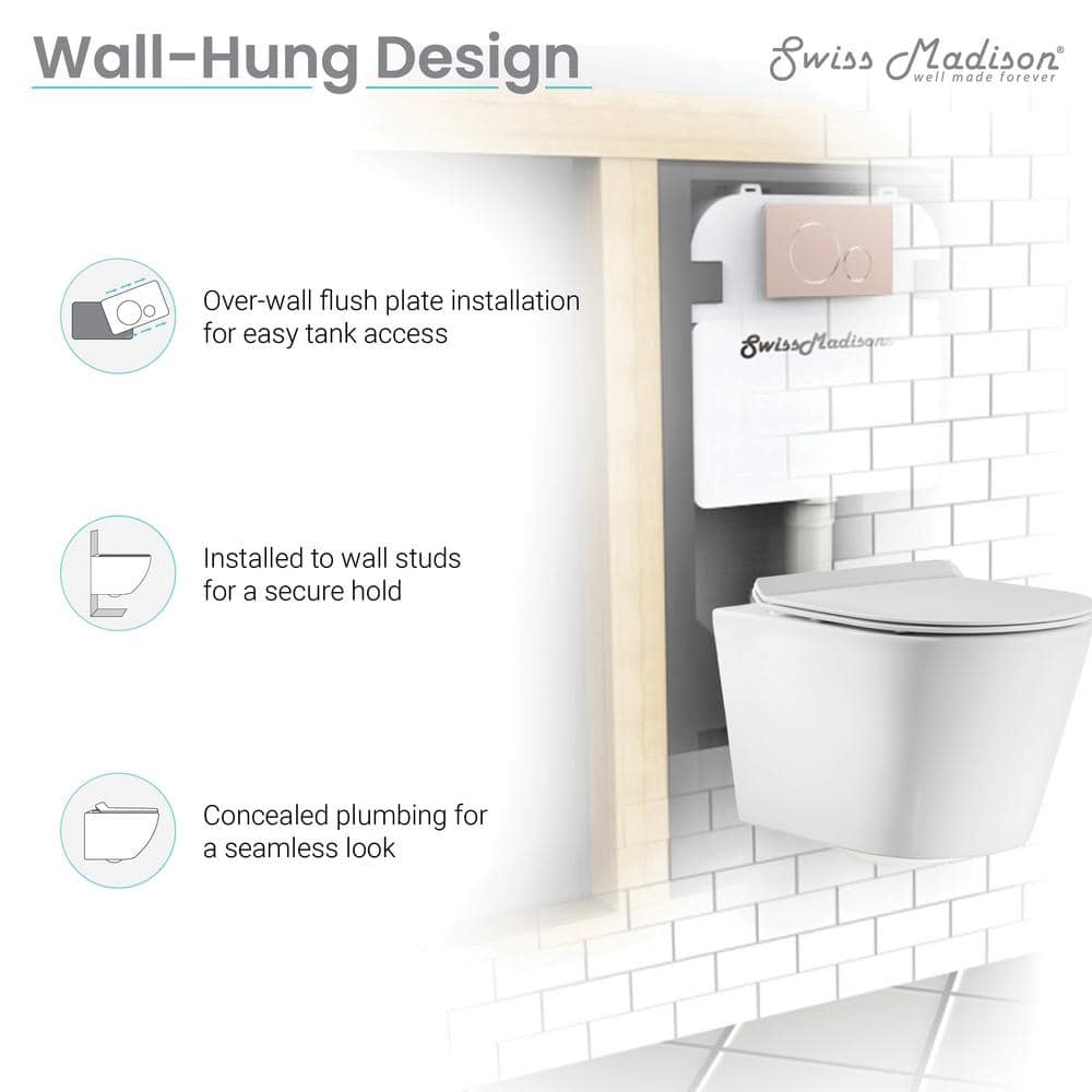 Glossy White Ceramic Wall-Hung Round Dual Flush Toilet