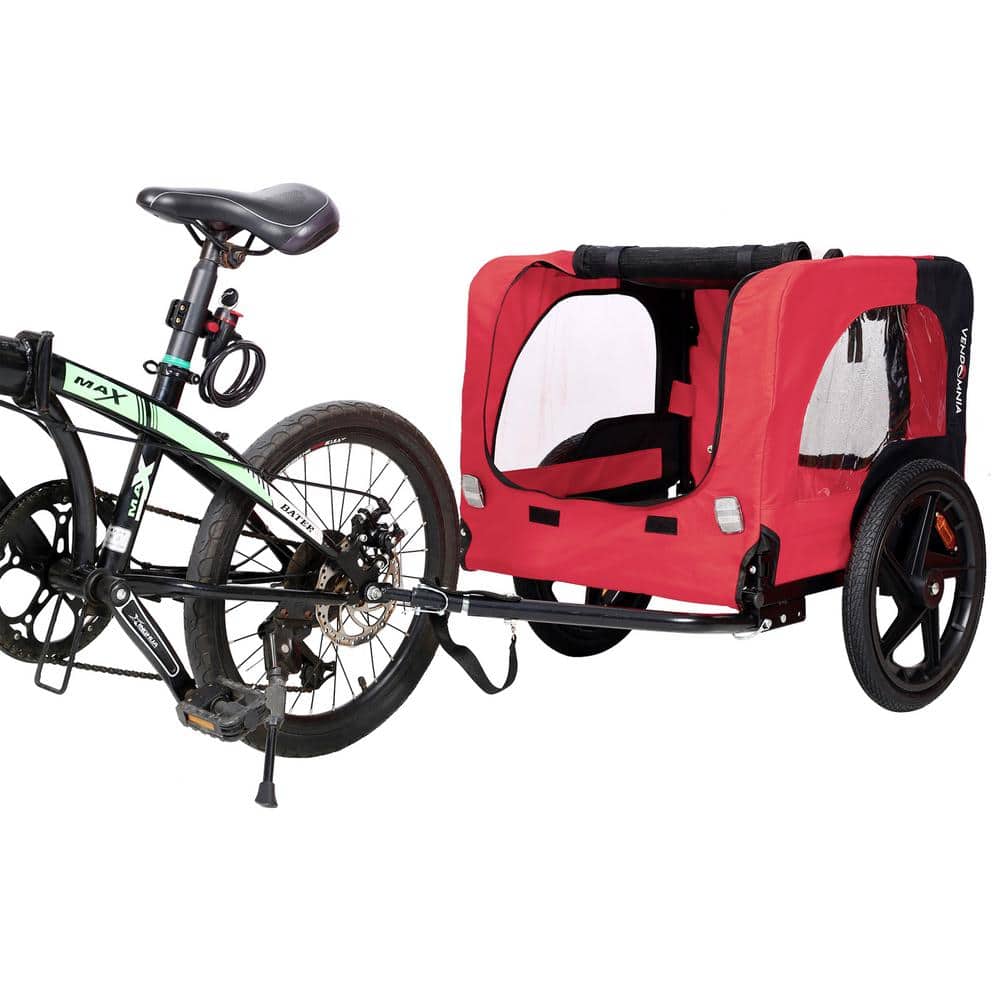 Red Foldable Bicycle Trailer for Small to Medium Pets with Reflectors