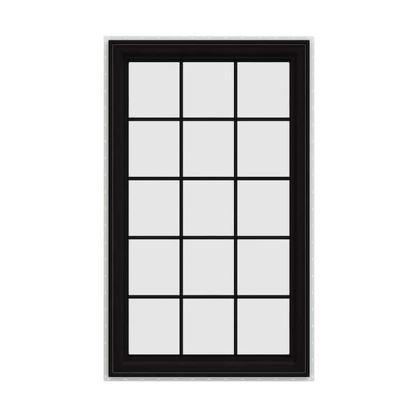 JELD-WEN 36 in. x 60 in. V-4500 Series Black Exterior/White Interior FiniShield Vinyl Left-Handed Casement Window w/Colonial Grid