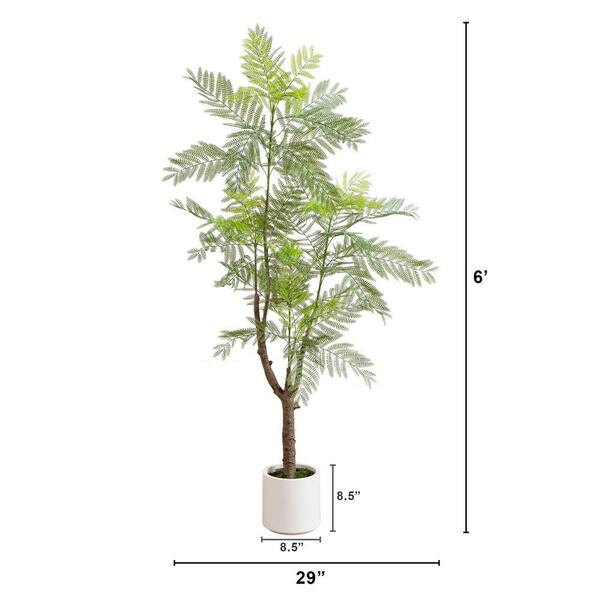 Nearly Natural 6 ft. Artificial Minimalist Jacaranda Tree in White