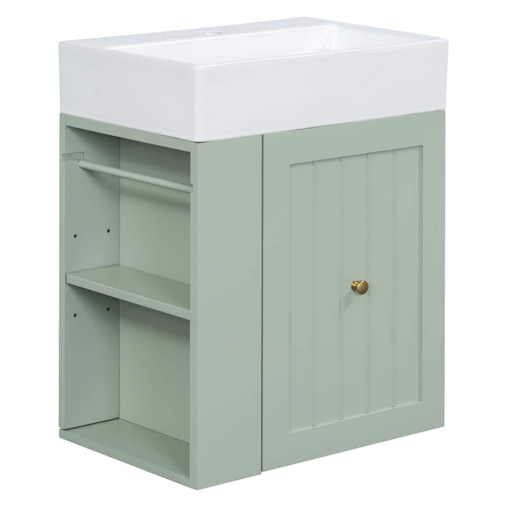 20in.W in Single of Sink Side Storage Shelves Vanity Green Bath Vanity with White Ceramic Top Basin price history on PriceWatchPro