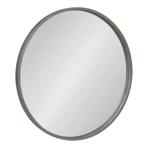 Kate and Laurel Valenti 28.00 in. H x 28.00 in. W Farmhouse Round Gray Framed Accent Wall Mirror