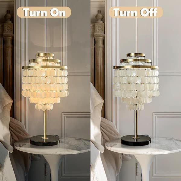ALOA DECOR 28 in. Tall 3-Lights E12 Coastal Capiz Seshells Table