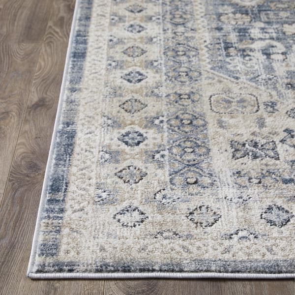 Kehleigh Awester Blue 6 ft. 7 in. x 9 ft. 2 in. Oriental Polypropylene Indoor Area Rug