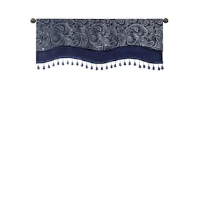Whitman Navy Polyester 50 in. W x 18 in. L Jacquard Window Rod Pocket Valance with Beads (Single Piece)