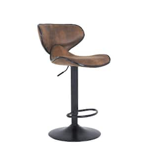 42.92 in. H Brown High Metal Frame Adjustable Cushioned Bar Stool with Fabric Seat (set of two)