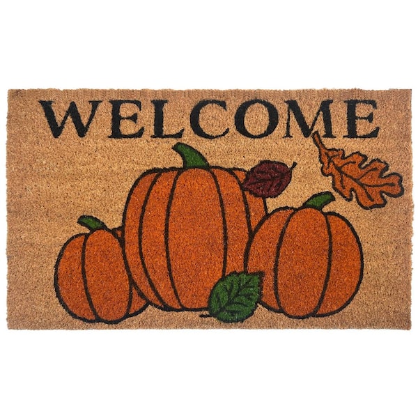 Autumn Foliage Brown 30 in. W x 18 in. L Natural Printed Coco Fibers with Rubber Backing Outdoor Door Mat