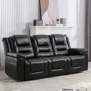 84.2 in. W Black Modern Rounded Arm PU Leather Rectangle 3-Seat Straight Sofa, Home Theater Seating Manual Recliner