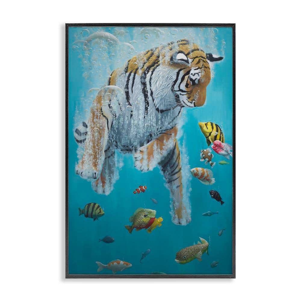 Swimming Tiger Among Fish by Heather Gauthier Black Framed Animal Giclee Art Print 30 in. x 20 in. price history on PriceWatchPro