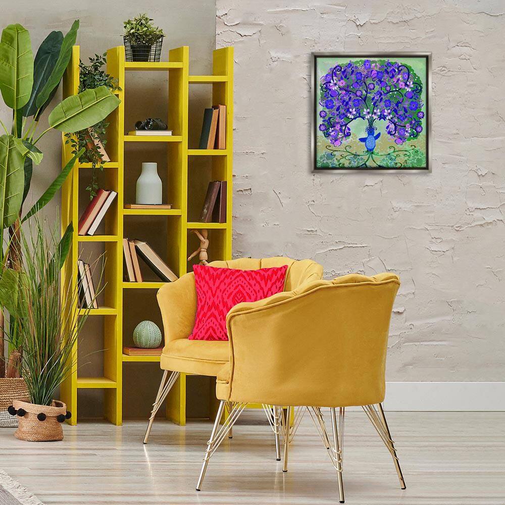 Tree Blooming From Bird by Kay Widdowson Gray Floater Frame Nature Graphic Art Print 18 in. x 18 in.