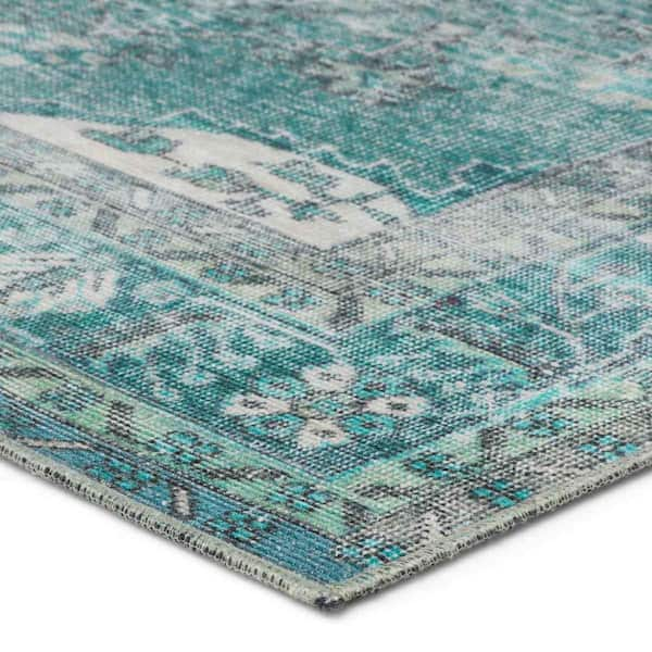 Machine Washable Tamara Teal/Green 3 ft. x 5 ft. Medallion Area Rug