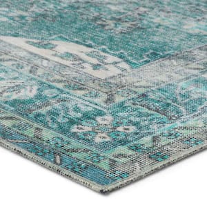 Machine Washable Tamara teal 4 ft. x 8 ft. Medallion Area Rug