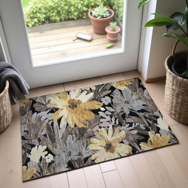 Mayfield Premium Machine Washable Abstract AMF1481 Black 2 ft. x 3 ft. Area Rug