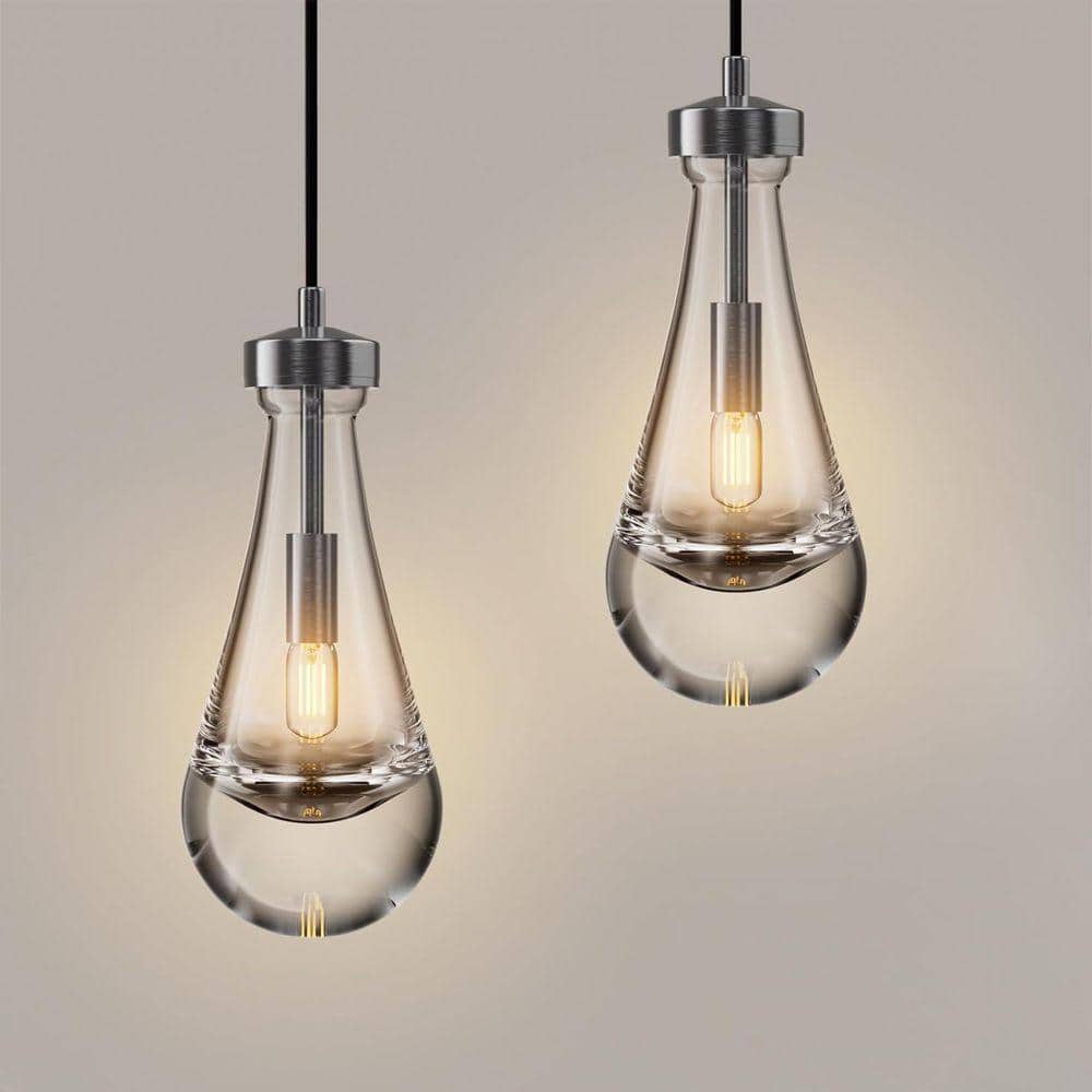 1-Light Modern Silver Chandelier, Pendant Light Kitchen Island with Raindrop Glass Shade (2-Sets) price history on PriceWatchPro