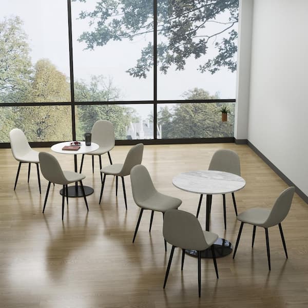 Homy Casa Charlton Beige Fabric Upholstered Dining Chair with Ergonomic High Back and Black Metal Legs (Set of 12)