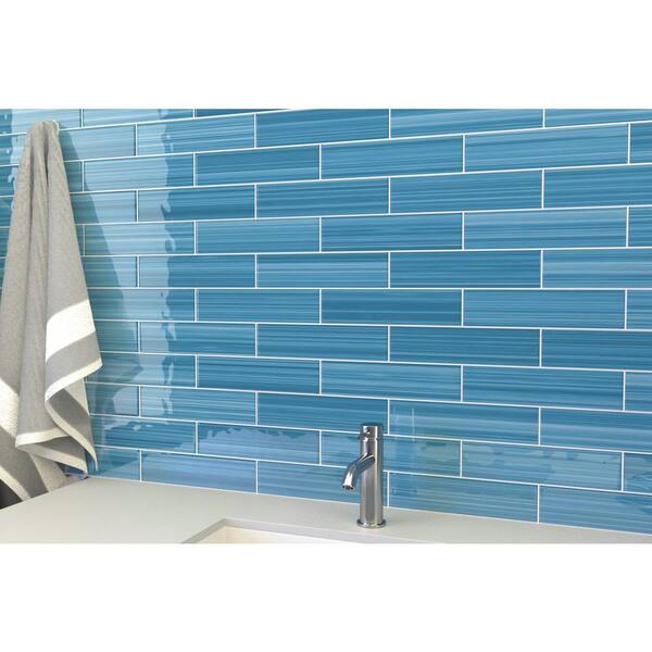 Bodesi Hand Painted Rectangular 3 in. x 12 in. Astoria Blue