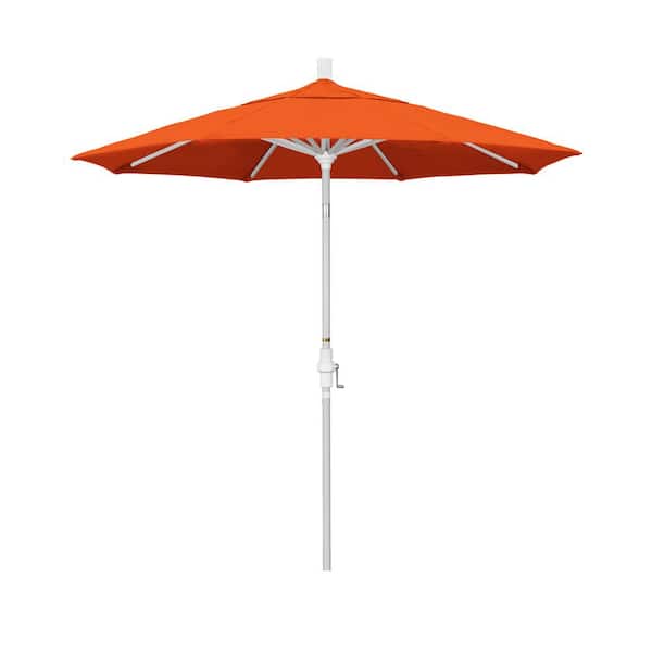 California Umbrella 7.5 ft. Matted White Aluminum Market Patio Umbrella Collar Tilt Crank Lift in Melon Sunbrella