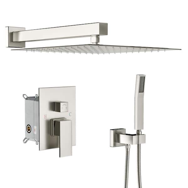 10 in. Stainless Steel Rainfall Shower Head and Handheld Set with Solid Brass Valve and Brushed Nickel
