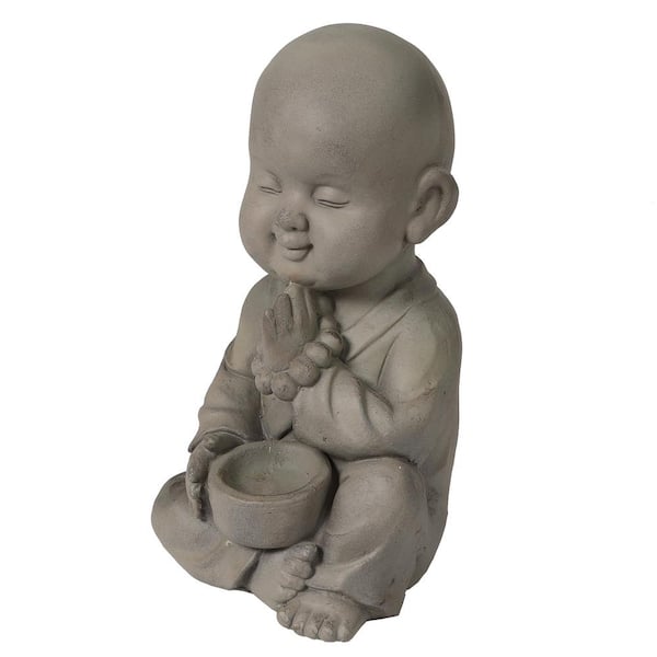 LuxenHome Weathered Brown MgO Quiet Little Buddha Monk Garden Statue  WHST254 - The Home Depot