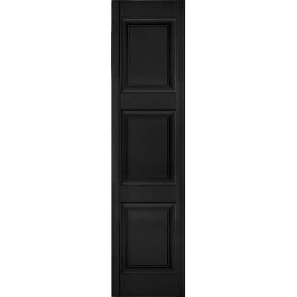Ekena Millwork 18 in. x 49 in. Lifetime Vinyl Custom 3 Equal Raised Panel Shutters Pair Black