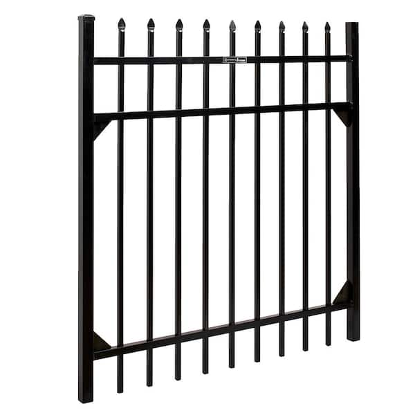 Athens 4 ft. W x 4 ft. H Gloss Black Aluminum Pressed Spear Design Fence Gate