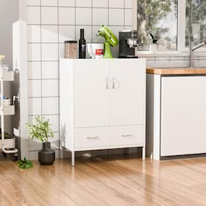 31.5 in. W x 41.3 in. H x 15.7 in. D Sideboard with 2-Shelf and 2-Drawers Metal Freestanding Cabinet in White