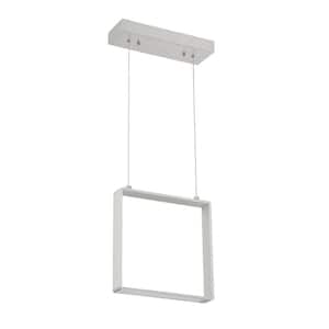 Quadron 1-Light Aluminum, White Statement Integrated LED Pendant Light with White Metal, Acrylic Shade