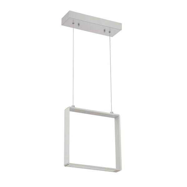 Kendal Lighting Quadron 1-Light Aluminum, White Statement Integrated LED Pendant Light with White Metal, Acrylic Shade