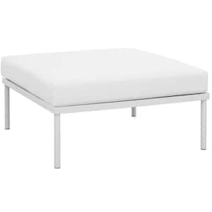 Harmony Outdoor Patio Aluminum Ottoman in White with White Cushions