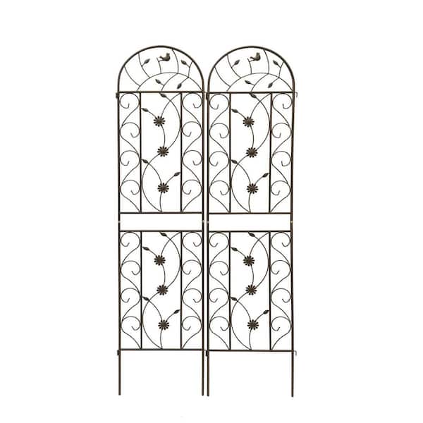 Unbranded 2 Pack 86.7 in. Iron Trellis for Climbing Plants Outdoor Flower Support Brown