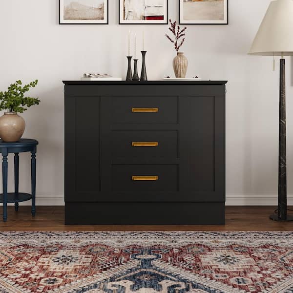 Charleston Black Wood Frame Twin XL Murphy Bed Chest with 6 in. Mattress