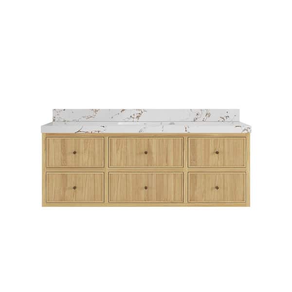 Willow Collections Sonoma Floating 60 in. H Single Sink Freestanding Light Natural Bath Vanity with Viola Brown Qt. Top Unassembled