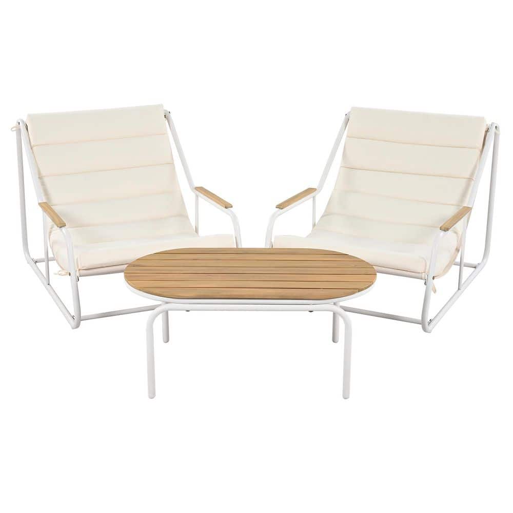 Phewnyzo White Metal Outdoor Chaise Lounge Set Chair with