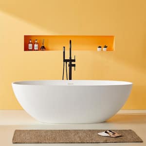 65 in. x 29.5 in. Freestanding Soaking Solid Surface Bathtub with Center Drain in Matte White