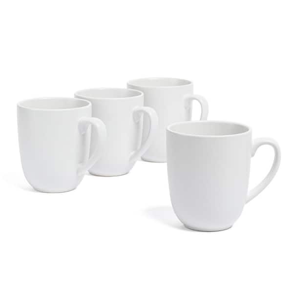 Coupe 15 oz. Semi-Matte White Hand-Finished Stoneware Mugs, (Set of 4)