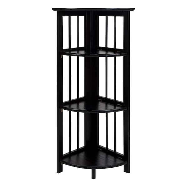 Casual Home 38.75 in. Black Wood 4-Shelf Etagere Corner Bookcase