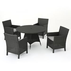 Cypress 28.25 in. Grey 5-Piece Metal Round Outdoor Dining Set with Light Grey Cushions