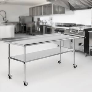 72 x 30 in. Stainless Steel Kitchen Utility Table with Backsplash and Bottom-Shelf and Casters