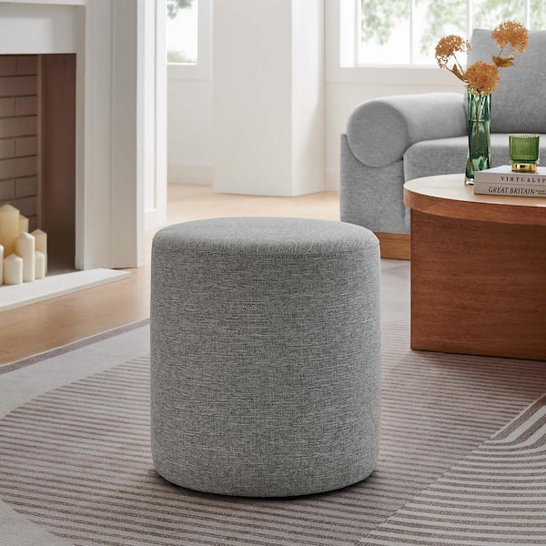 MODWAY Callum 16 in. Heathered Weave Light Gray  Woven Heathered Fabric Upholstered Round Ottoman
