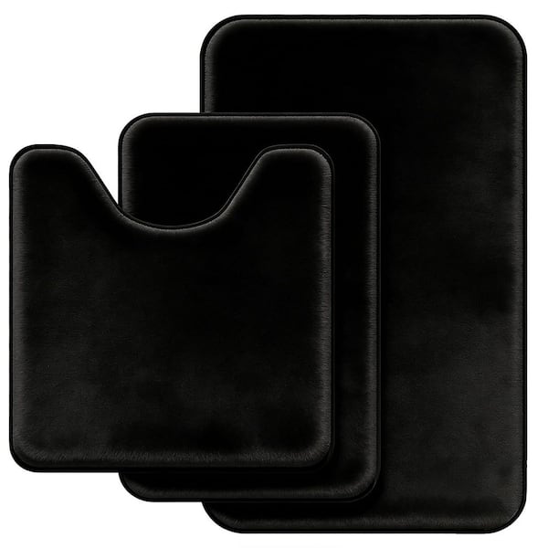 3 Piece Black Bathroom Rug Set, 32 in. x 20 in. Memory Foam Bath Mats with Toilet Mat for Bathroom, Machine Washable