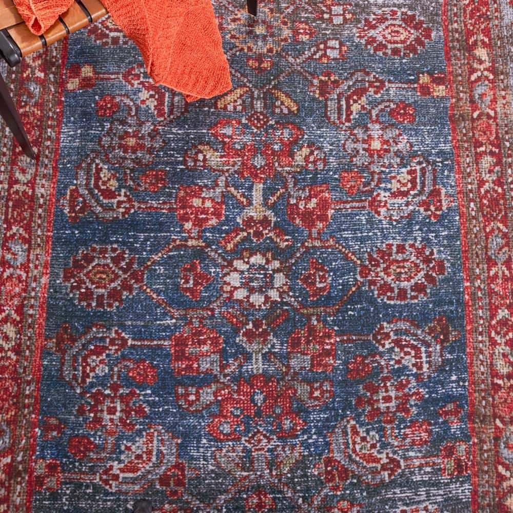 Tucson Blue and Rust Square Machine Washable Area Rug