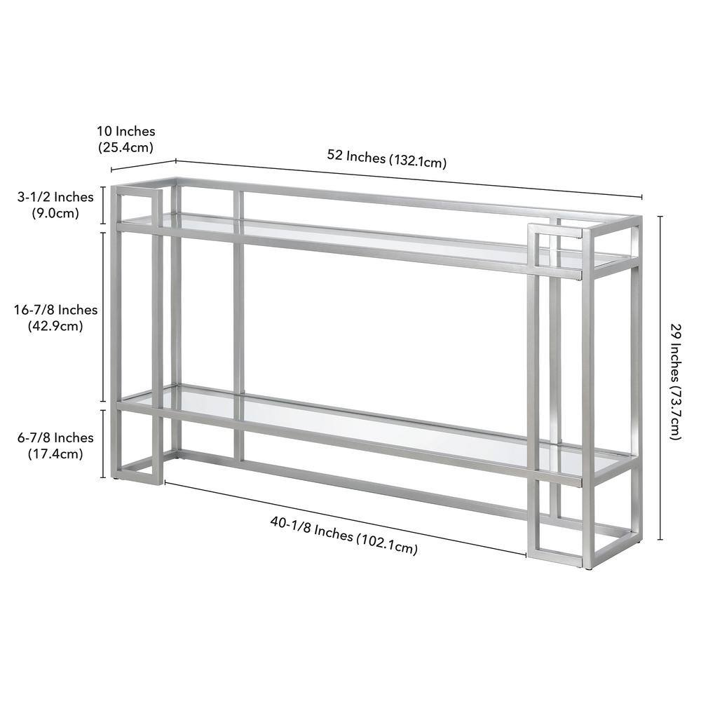 Uriel Art Deco-Inspired 52'' Silver Metal & Glass Console Table with Storage