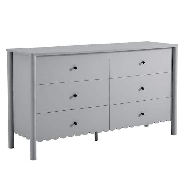 MODWAY Emmeline Scalloped 6-Drawer Dresser in Light Gray