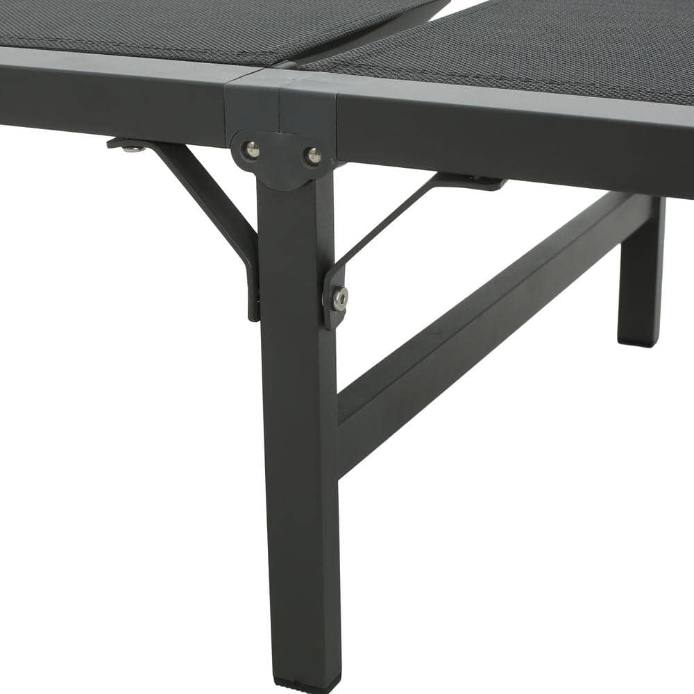 Black Aluminum Adjustable Outdoor Folding Chaise Lounge Set
