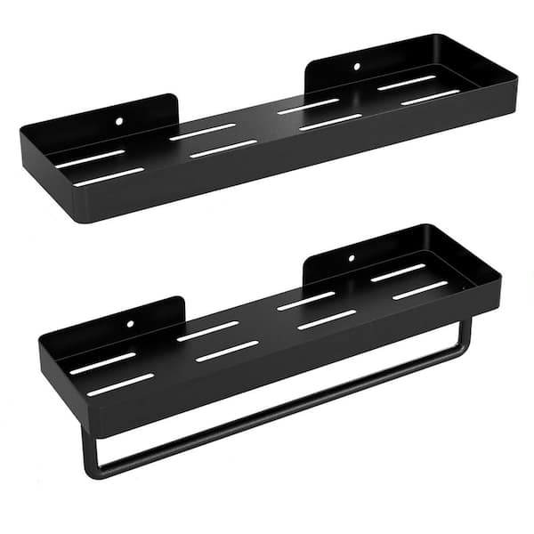 Cubilan 15.7 in. W x 4.7 in. D Black Decorative Wall Shelf, Bathroom Shelf with Bar