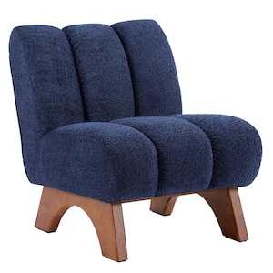 COZY Blue Fabric Accent Slipper Chair with Wood Legs