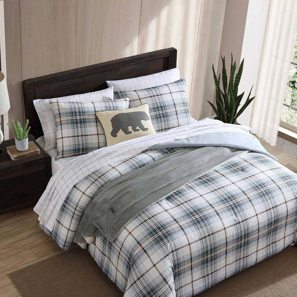 Alder Blue and Grey Plaid Cotton Twin Comforter Set