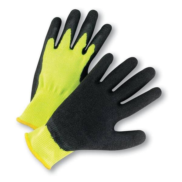 West Chester Large Hi Vis Lime Latex Palm Coated Knit Dozen Pair Gloves